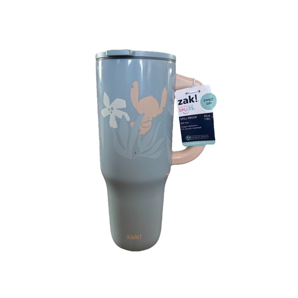 zak! Disney Stitch 40oz Vacuum Insulated Spill-Proof Mug Blue Floral